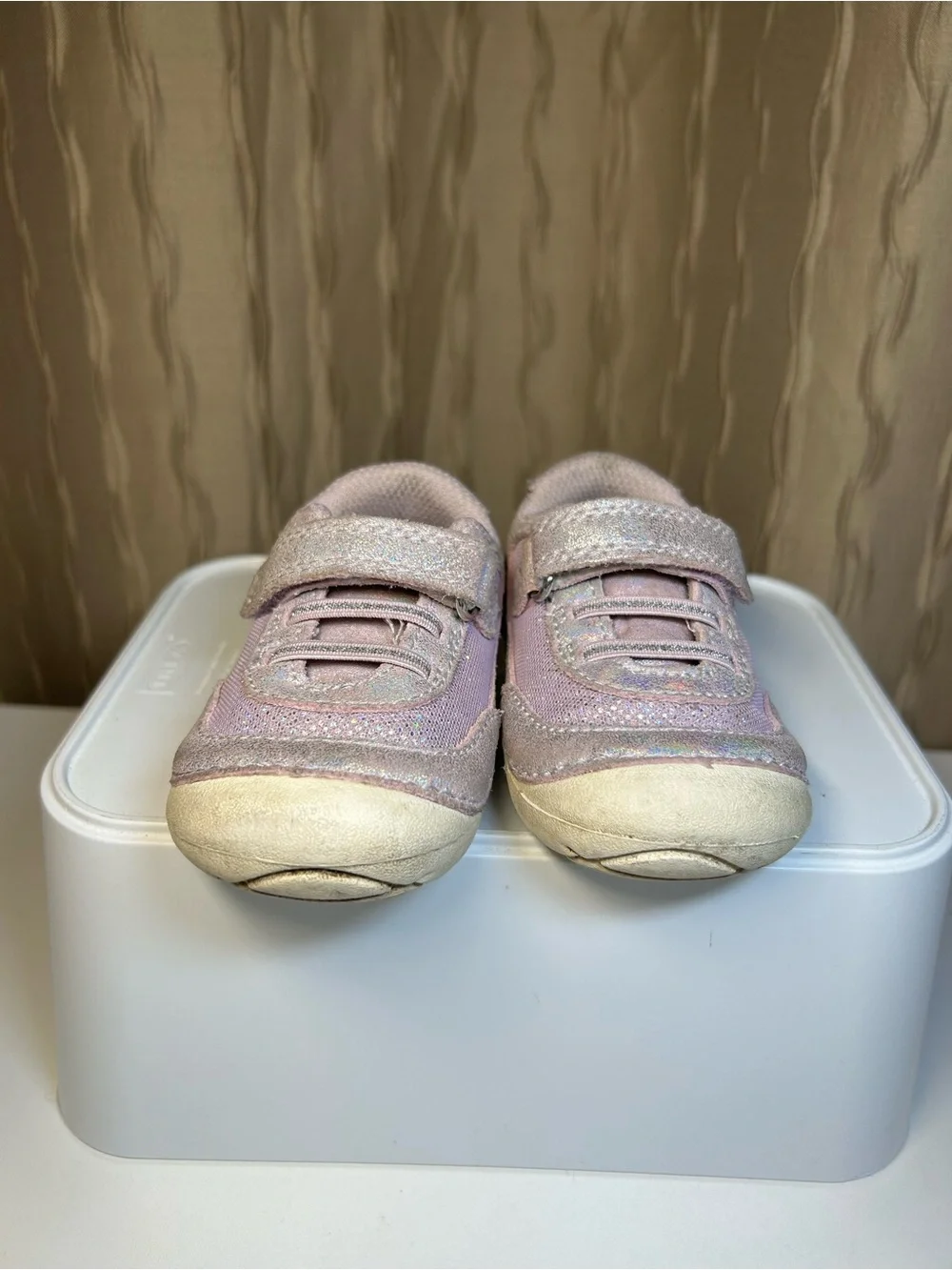 Stride Rite SM Jazzy Baby Girl’s 5M Pink Silver Sparkle Velcro Sneakers
